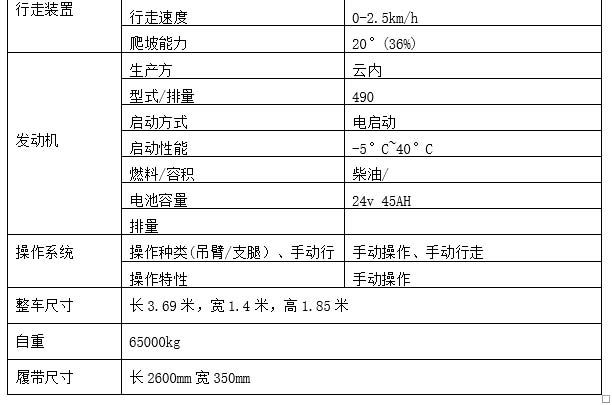 8噸履帶折臂吊參數(shù)